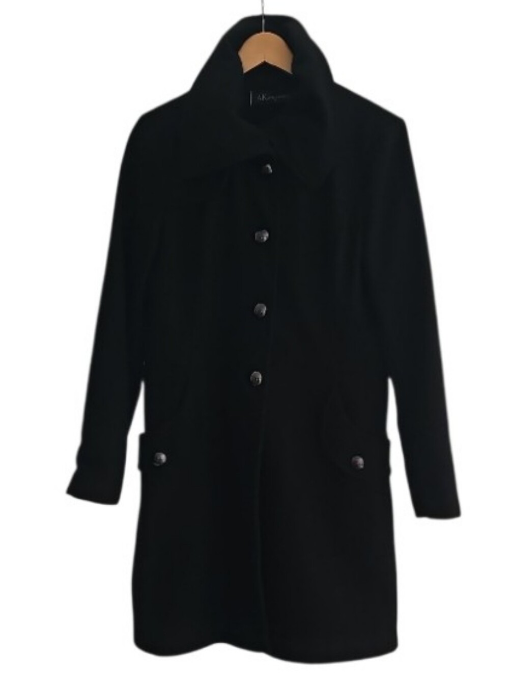 AK Anne Klein Wool Blend Coat Women L Black Walking Coat Classic Minimalist